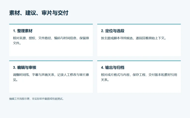 素材整理、选段、人工审核与交付流程